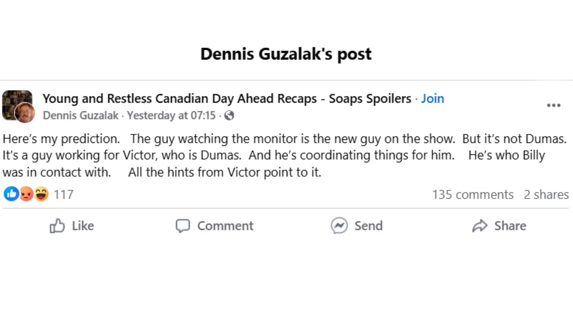 The Original Post by the fan (Image via Facebook/ @Dennis Guzalak)